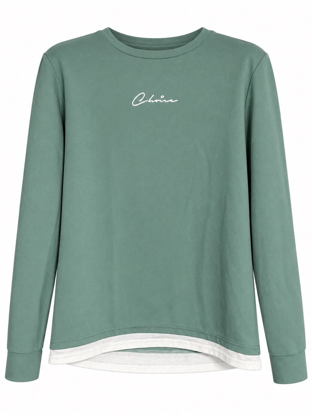 SHEIN Sage Green Crewneck Sweatshirt with Contrast Hem